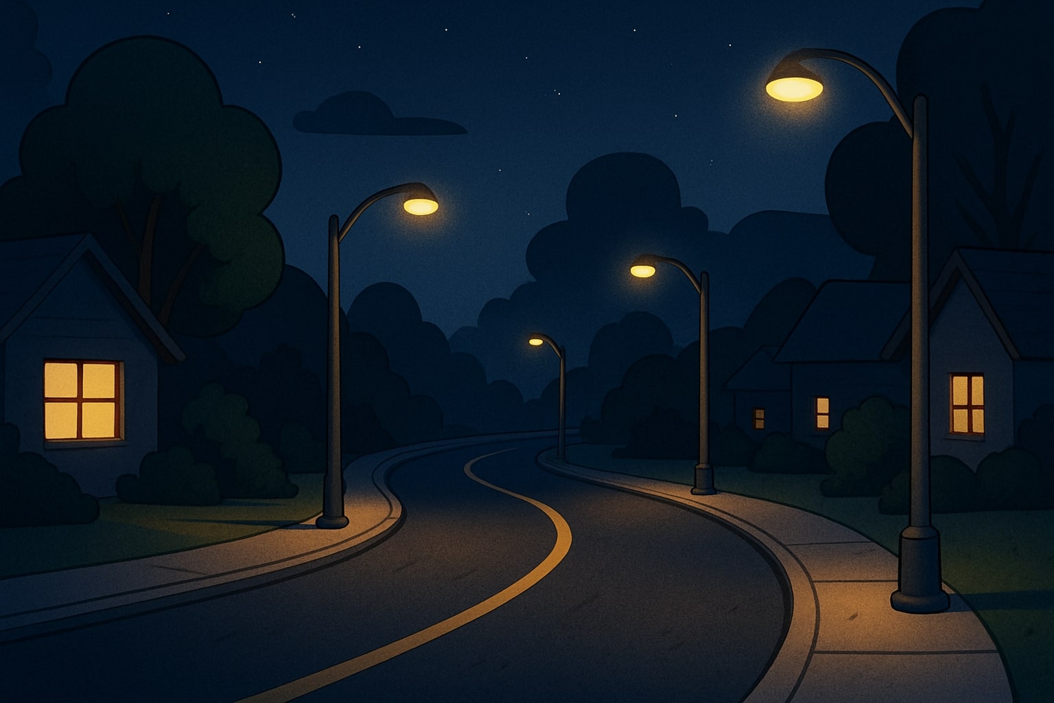 Cozy night road with soft lights