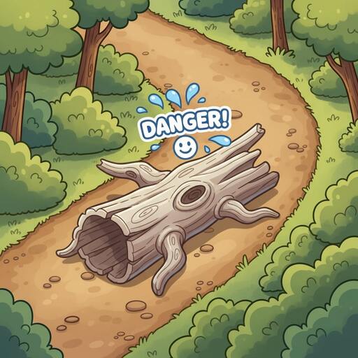 Driftwood blocking part of the path