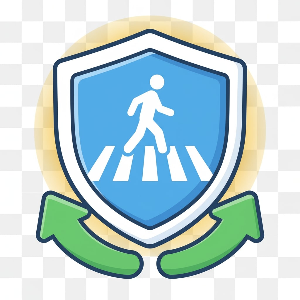 Shield with a crosswalk symbol for safe crossing
