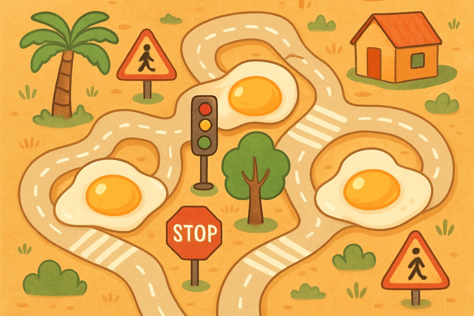 Illustration: coco road map with safe crossings